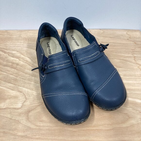 Lazypop Women's Size 7, Navy Blue Leather Loafers Comfort‎ Casual Lightweight - Picture 2 of 11